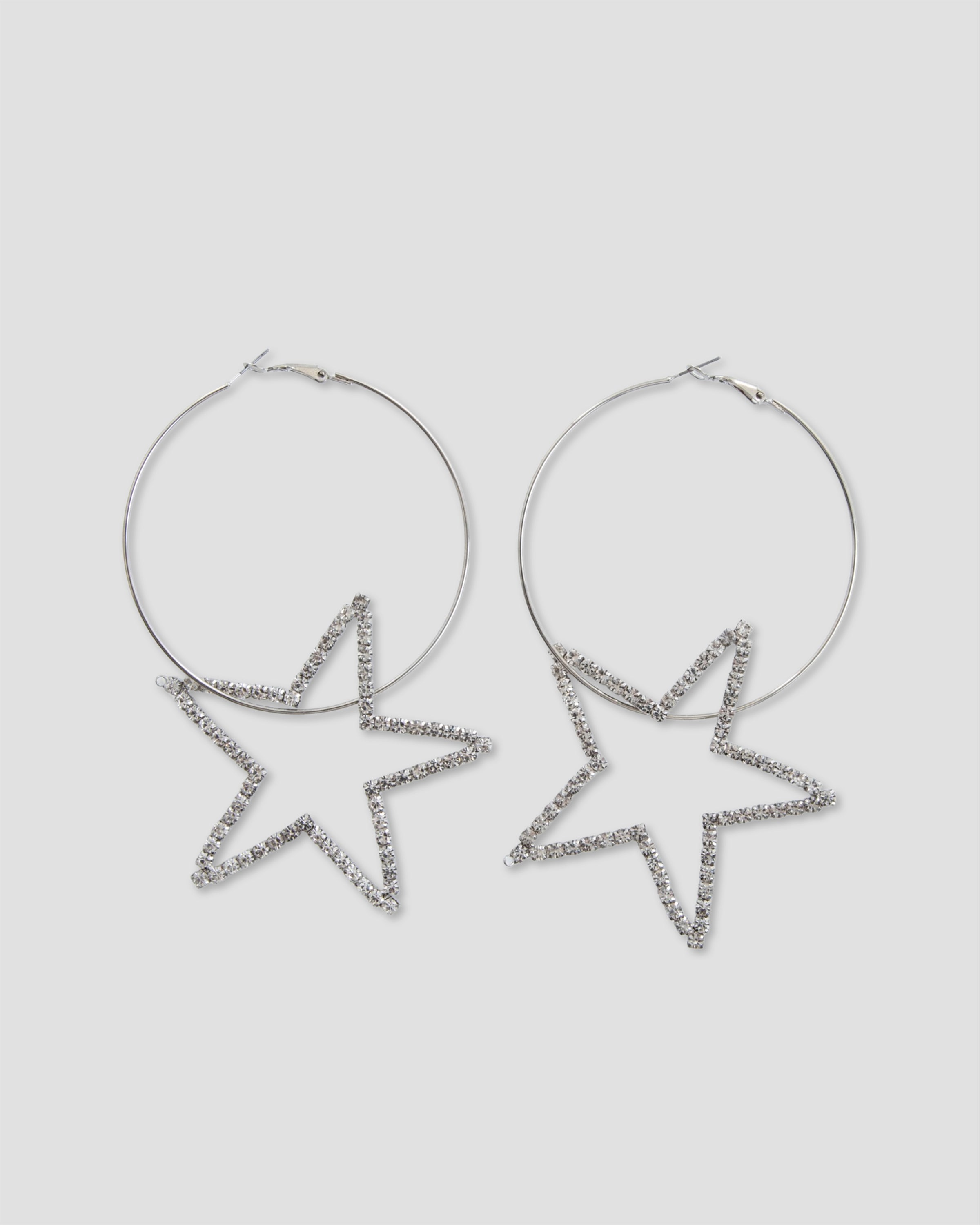 Trance Studded Hoop Star Earrings In Silver